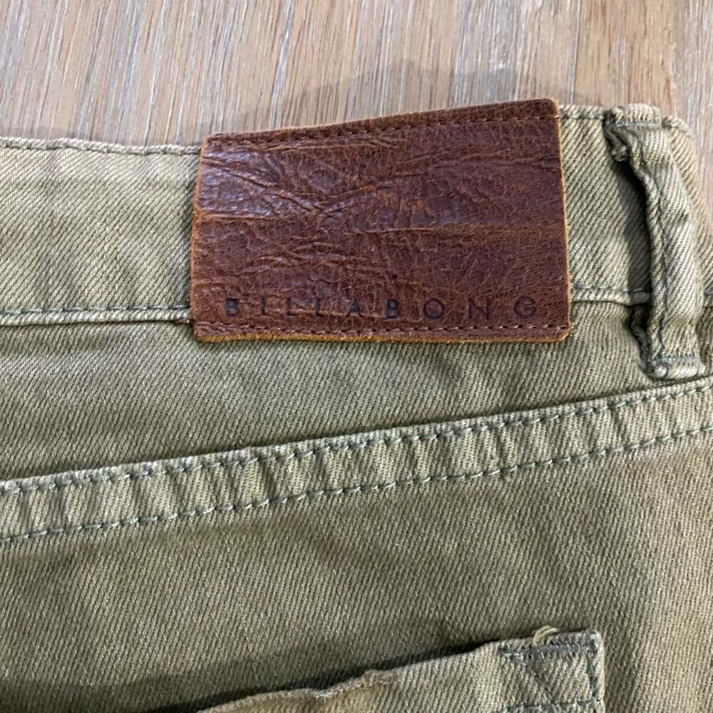 Billabong Lace-Up Distressed Frayed Hem Olive Denim Shorts Grunge - Picture 3 of 6